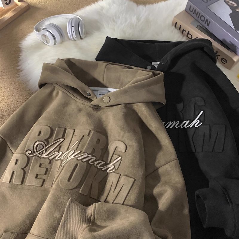 Sweat à capuche en daim pour homme, marque printemps et automne, veste lourde et rigide, style haut de gamme début d'automne_voghion.com
