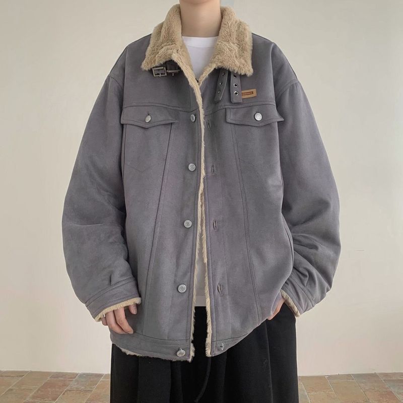 Giacca da motociclista in stile americano, in pelle di pecora integrata, in lana di agnello, per uomo, foderata in pile invernale, in pelle scamosciata spessa e cotone._voghion.com