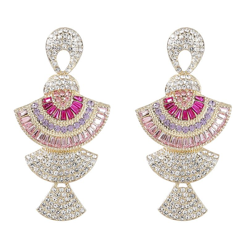 Yamaler 1 Paar Damen-Ohrringe mit glänzendem Strasssteinen, eingelegt, bunt, fächerförmig, lang, baumelnd, für Bankette_voghion.com
