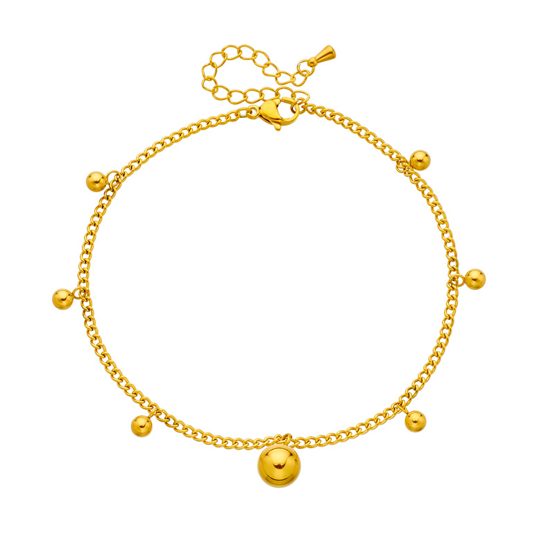 Korean fashion simple advanced retro versatile gold ball pendant metal chain titanium steel anklet_voghion.com