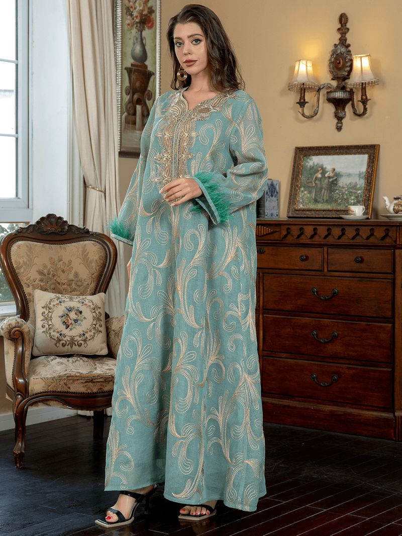 New Muslim Robe Women's Long Sleeved Abaya Embroidered Dress_voghion.com