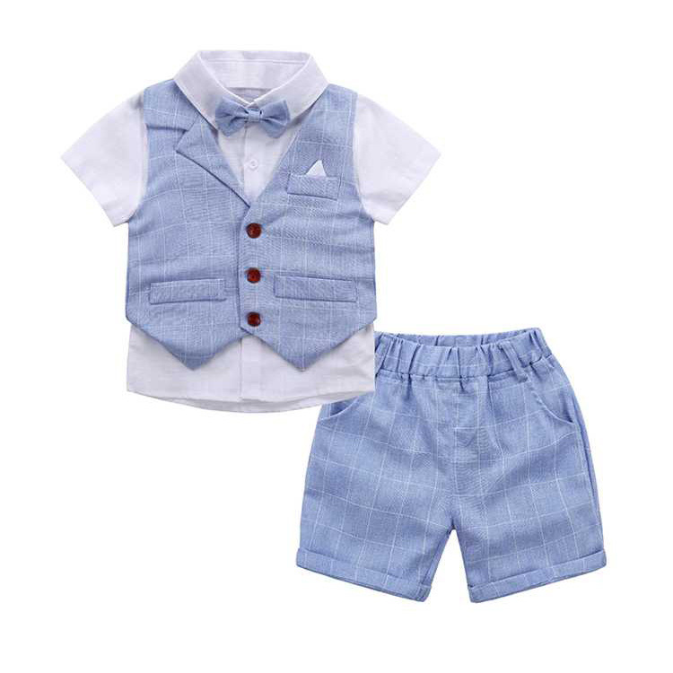 Barndräkt för pojkar, herrkläder, sommarskjorta, kortärmad babykostym, väst, barnklänning_voghion.com