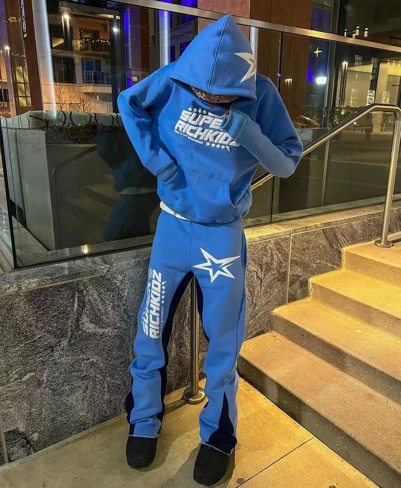 Hoodie star printed men's and women's pullover fashion hooded casual sports shirt Y2K set_voghion.com