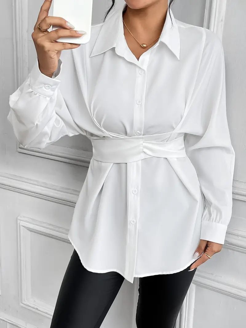 Camicia snellente con fiocco e risvolto da donna_voghion.com