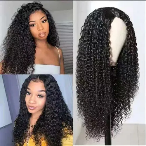 Afro-Lockenperücke für Damen – Langes, hitzebeständiges Kunsthaar – Verstellbarer Mittelscheitel oder Pony (Schwarz, Dunkelbraun, Hellbraun)_voghion.com