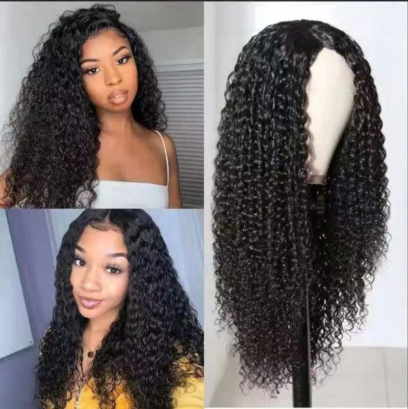 Afro-Lockenperücke für Damen – Langes, hitzebeständiges Kunsthaar – Verstellbarer Mittelscheitel oder Pony (Schwarz, Dunkelbraun, Hellbraun)​_voghion.com