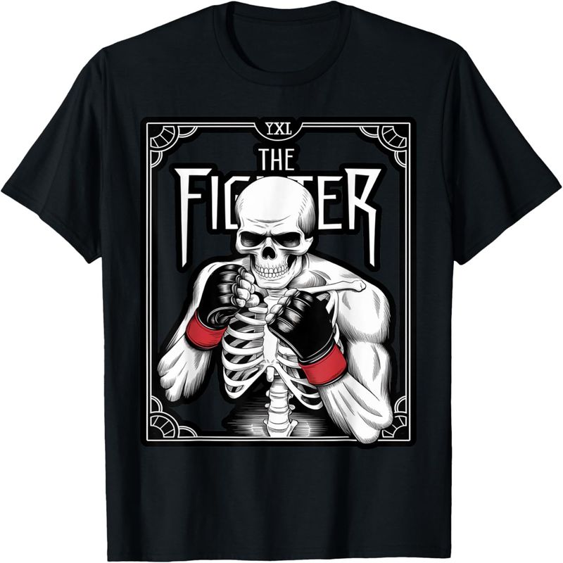 Mixed Martial Arts Fighter Skeleton Tarot Card MMA Tee T-Shirt._voghion.com