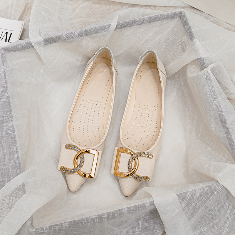 Forår og sommer spidstå flade enkeltsko Damer S Rhinestone Casual Blød bund Work Peas Loafers Trendy Stor størrelse Plet_voghion.com