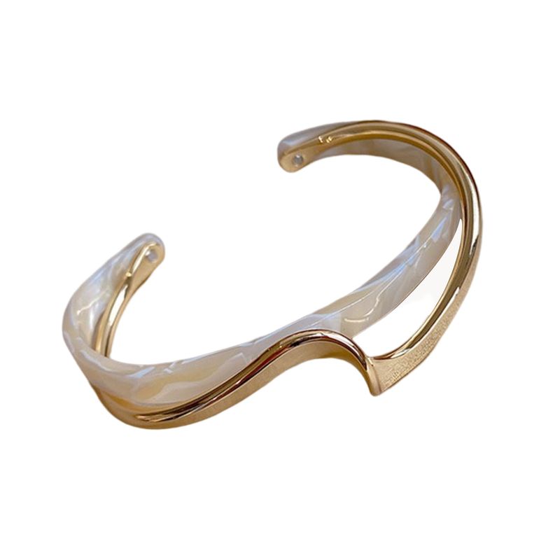 Yamaler Opening Bangle Electroplating Mirror Polishing Shiny Adjustable Opening Double Layer Simple White Board Bend Bracelet Daily Wear_voghion.com
