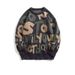 New Arrival Letter-Print Color-Block Crewneck Sweater For Men Loose-Fit Knitwear For Men Versatile Knitwear For Men Fall/Winter Trendy Outerwear_voghion.com