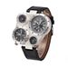 Men's Dual Time Zone Leather Strap Watch With Compass - Large Dial Quartz Watch, Stylish And Functional Luxurious Gift With Multiple Dials_voghion.com