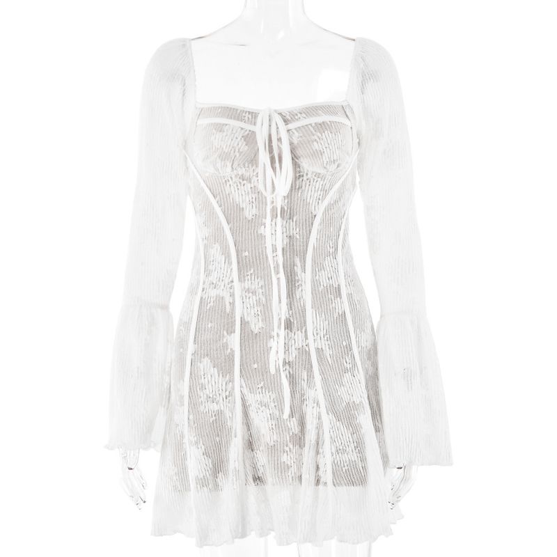 Abbigliamento da donna Ins Pizzo Nuovo Tromba Manica Tubo Top Vestito Sexy Hot Ragazza Casual Zaino Hip Gonna Corta_voghion.com