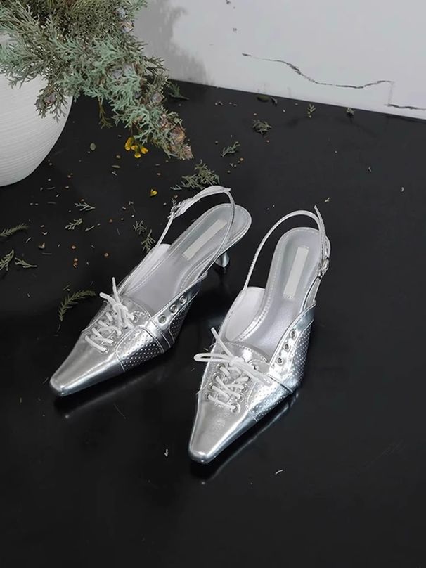 Hakiki Deri Fiyonklu Kapalı Burunlu Sandaletler 2025 Yeni Stil Kedi Gözü Sivri Burunlu Tek Ayakkabılar Şık Askılı Yüksek Topuklu Ayakkabılar_voghion.com