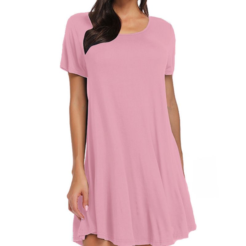 2023 New Summer Women's T-shirt Solid Color Short Sleeve Dress_voghion.com