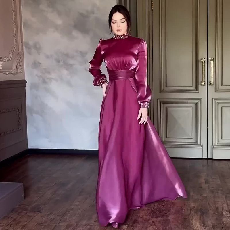 Women's Clothing Fashion Half High Collar Waist Slim Dress_voghion.com
