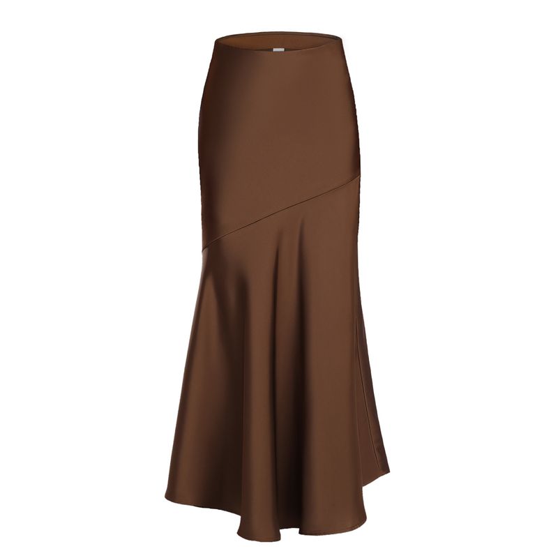 Jupe crayon taille haute en satin extensible pour femme - Jupe midi moulante élégante avec ceinture élastique, coupe ajustée pour le travail et la soirée_voghion.com