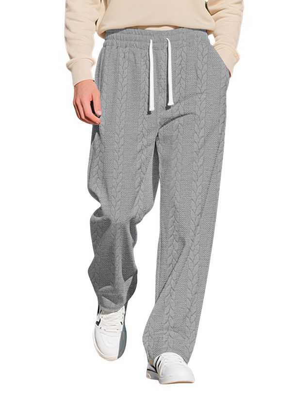 Men's Casual Knit Jogger Pants With Drawstring Waist - Stylish Solid Color & Jacquard Pattern For Autumn Winter_voghion.com