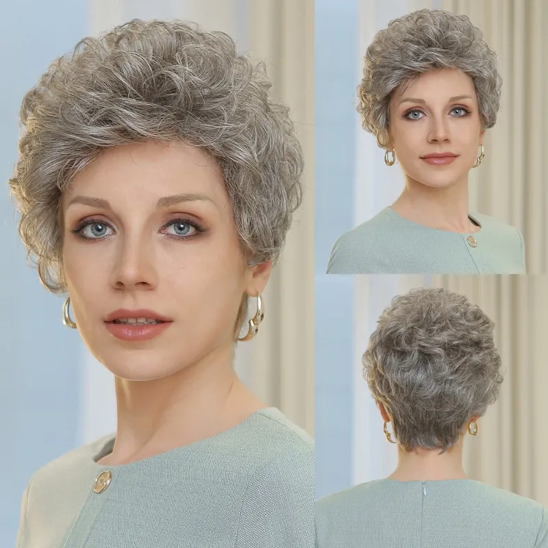 Parrucche corte Pixie Cut marroni con frangia Bob Capelli naturali Parrucca a strati per donne Parrucche sintetiche Kanekalon Texture simile ai capelli umani_voghion.com