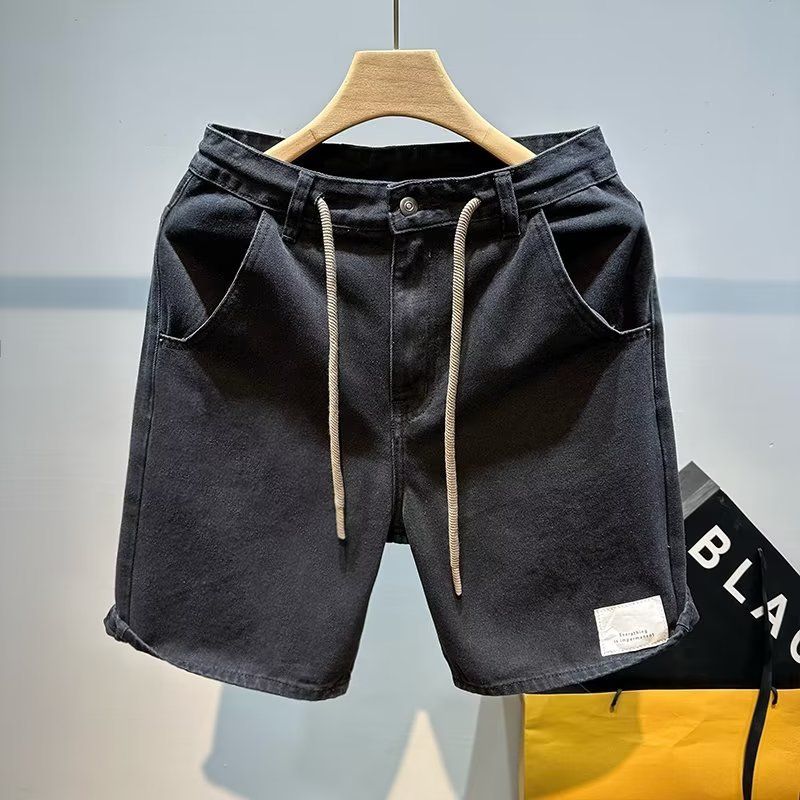 Abbigliamento da uomo con coulisse, pantaloni estivi a cinque punte, casual, retrò, con coulisse, pantaloncini in denim con etichetta tinta in fango giallo_voghion.com