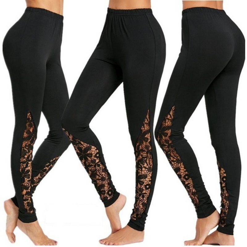 Lace Splice Sexy Slim Fit Sports Casual Yoga Bottom  Leggings_voghion.com