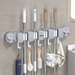 Suction Cup Mop Holder Multi-Functional 4 Clips 5 Hooks Wall-Mounted No-Drill Bathroom Cleaning Tool Storage Clip_voghion.com