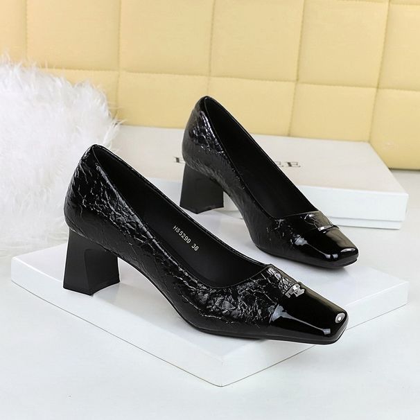 Lappeteknikk pendlersko med høy hæl, mellomhøy hæl og tykke, enkle sko med firkantet tå_voghion.com