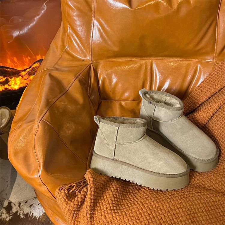 Schneestiefel für Damen mit Ledersohle, einfacher Stil, kurzes Rohr mit dickem Fleece für mehr Wärme, gleicher Stil wie_voghion.com