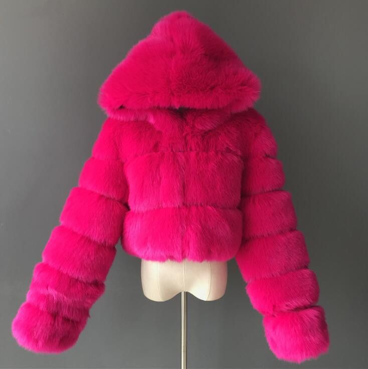 ​​Women's Faux Fur Jacket With Hood - Short Sleeve Coat With Fox Fur-Like Trim, Elegant & Stylish Outerwear For Winter (Multiple Colors & Sizes)​​_voghion.com