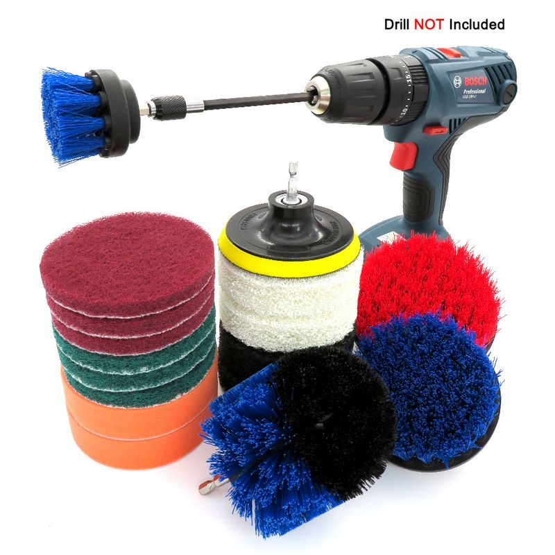 Set da 18 pezzi di testine per trapano elettrico, panno abrasivo da 4 pollici, set di panni vegetali per melone, macchie di piastrelle e ruggine_voghion.com