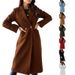 Sophisticated Wool-Blend Trench Coat – Double-Breasted Long Sleeve Overcoat For Women (Black, Burgundy, Military Green)_voghion.com