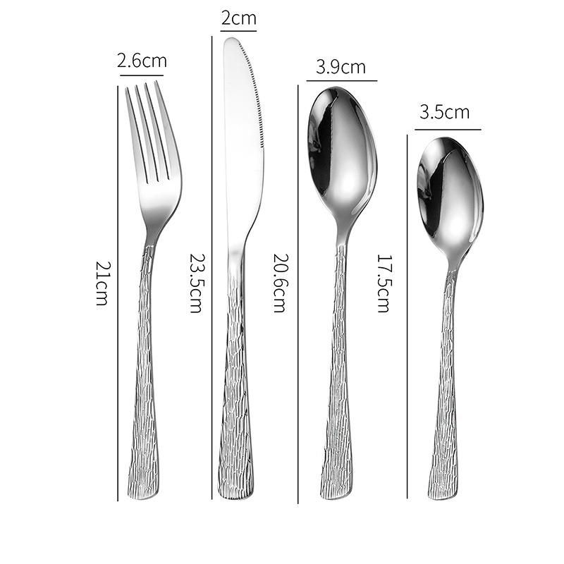 Tree Handle Stainless Steel Creative Hammer Pattern Western Steak Knife Fork Spoon Cutlery Set_voghion.com