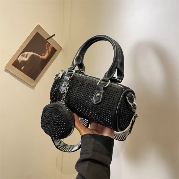 Free Shipping Designer Trendy Shiny Diamond Women's New Simple And Fashionable Handbag Pillow Wide Strap Single Shoulder_voghion.com