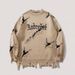 Unisex trui met distressed letters en grafische print – oversized, donkere esthetische trui voor streetwear en grunge-mode (zwart/grijs/crème, M-XL)_voghion.com