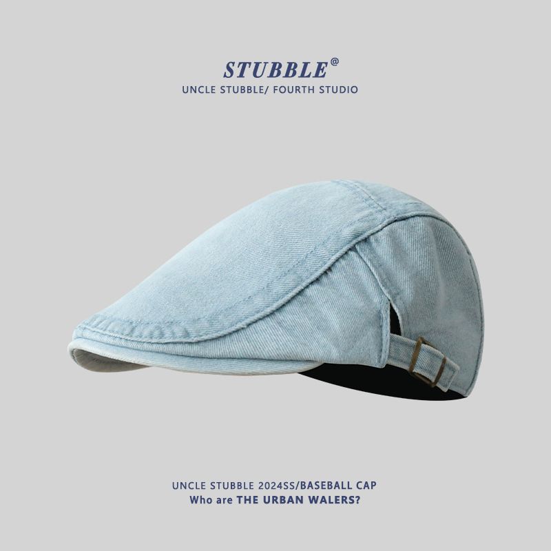 Retro Washed Denim Forward Hat For Men And Women Japanese Style Simple Washed Old Duckbill Cap Adjustable All Match Newsboy Hat_voghion.com