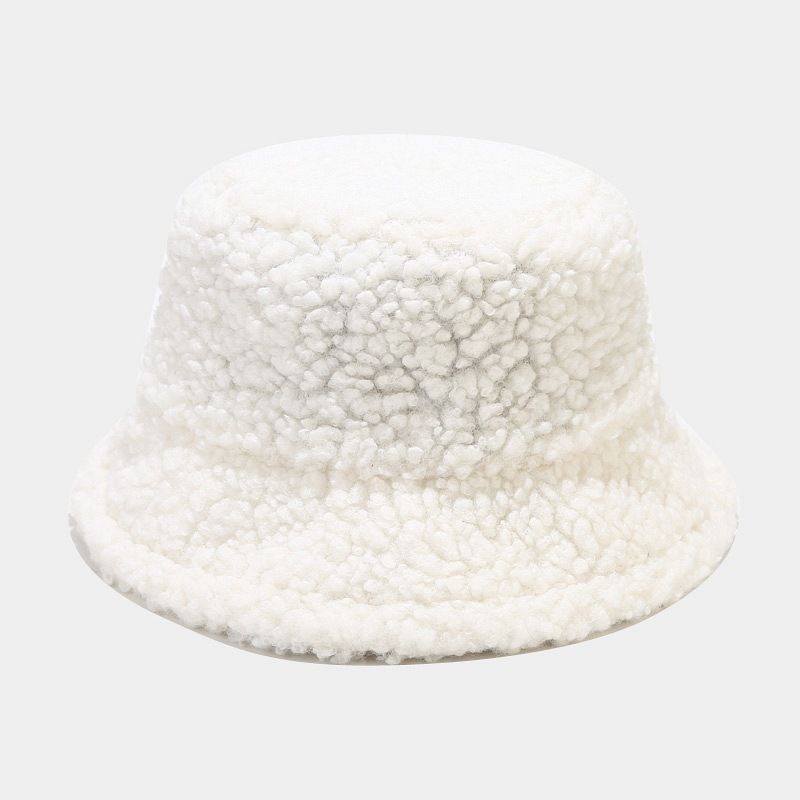 Cappello da donna autunno e inverno versatile cappello da pescatore in lana di agnello semplice tinta unita cappello da bacino caldo in peluche spesso_voghion.com