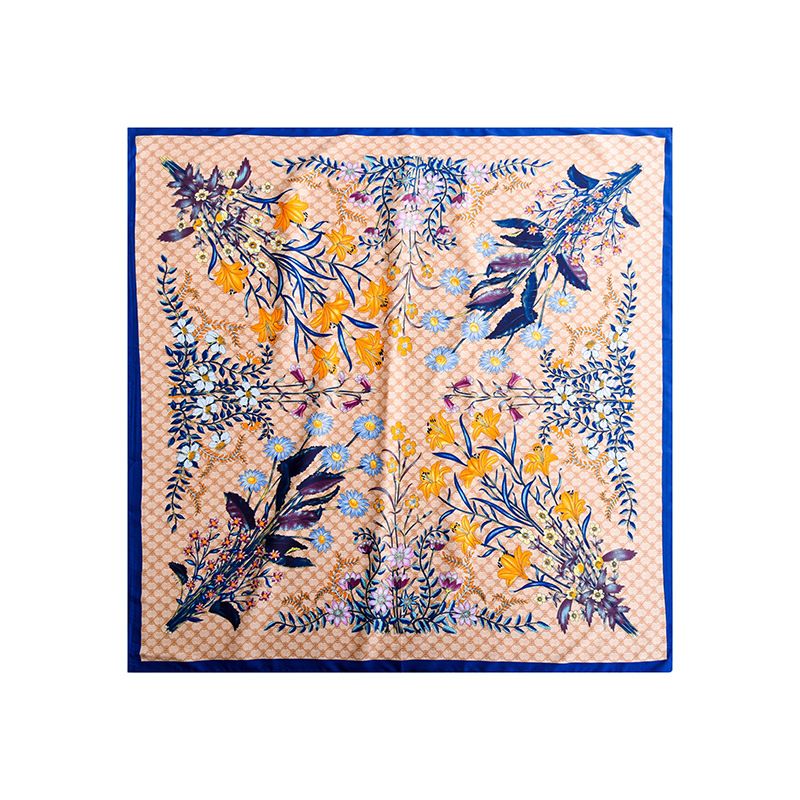 23 Spring/Summer New Sunscreen 90 Large French Flower Decorative Square Scarves_voghion.com