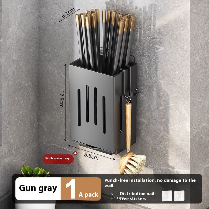 Wall mounted storage box, kitchen shelf, drain rack, household spoon and cage, non perforated basket, chopstick tube_voghion.com