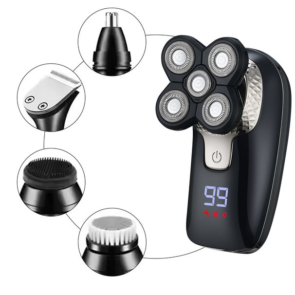 Professional Head Shaver – 7-Blade Electric Razor For Bald Heads, USB Rechargeable, Wet/Dry Use, LED Display (Black)_voghion.com