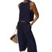 Women's large size suit loose solid color sleeveless shirt trousers two-piece suit_voghion.com