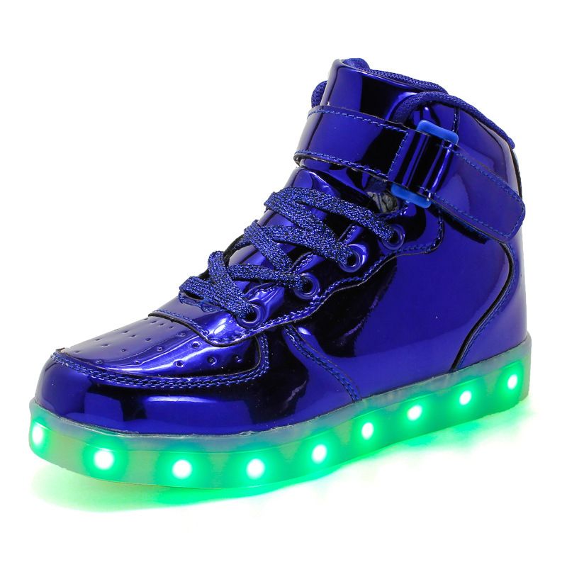 Îmbrăcăminte pentru copii, pantofi ușori, pantofi pentru copii, pantofi cu LED înalți, pantofi cu lumină de încărcare, pantofi luminoși alb-negru, pantofi sport pentru copii_voghion.com