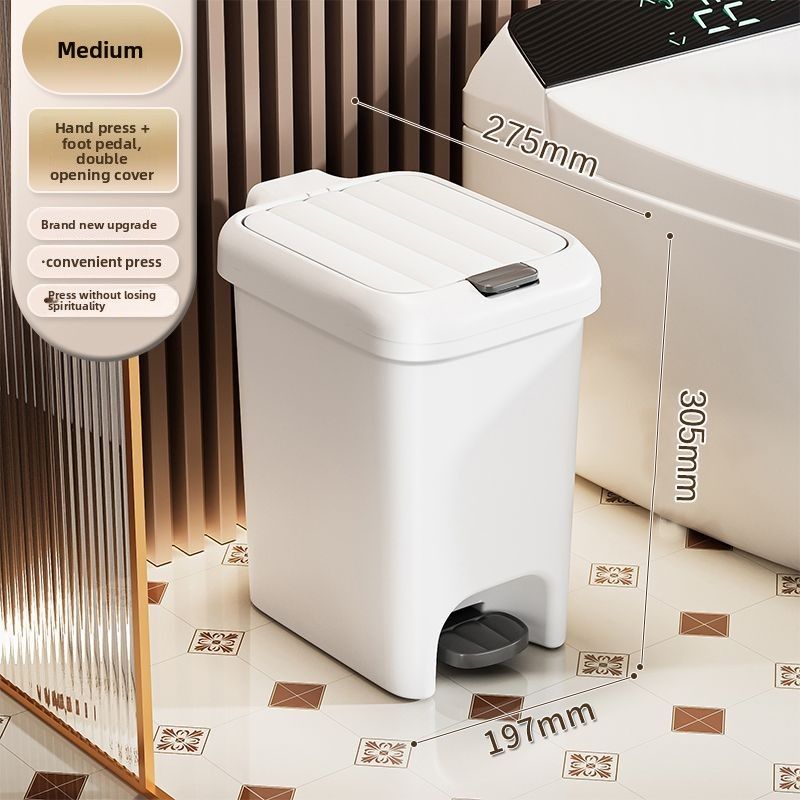 Trash Can With Lid For Home Bathroom, Toilet, Kitchen, Living Room, Bedroom, Large Capacity, Press Foot Pedal Waste Bin_voghion.com