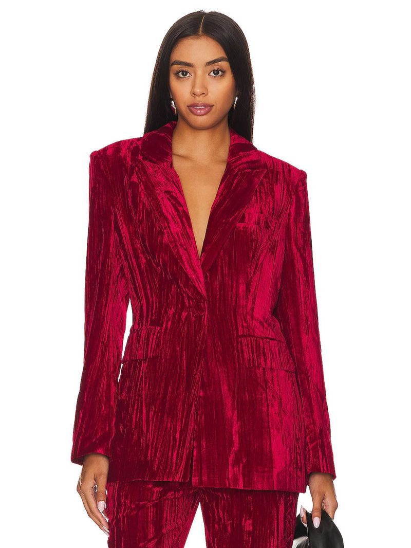 Blazer en velours froissé pour femme – Veste de costume slim à un bouton (noir/bordeaux/ivoire, S-XXL)_voghion.com