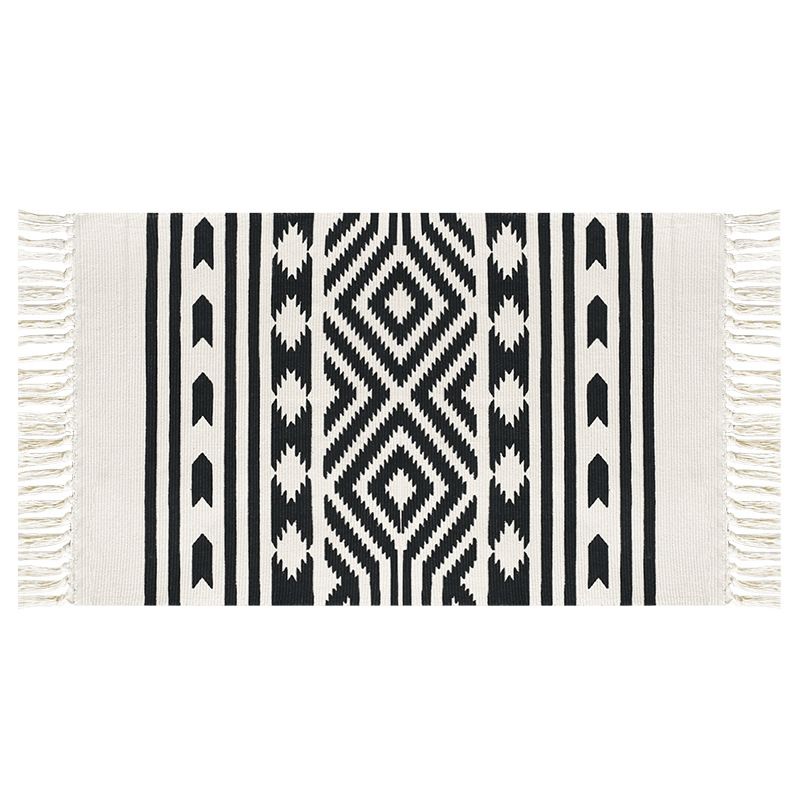 Nordischer Stil All Match Baumwollfaden gewebt Siebdruck Quaste Handgeknüpfte Bodenmatte Home Schlafzimmer Nachttisch Fußmatte_voghion.com