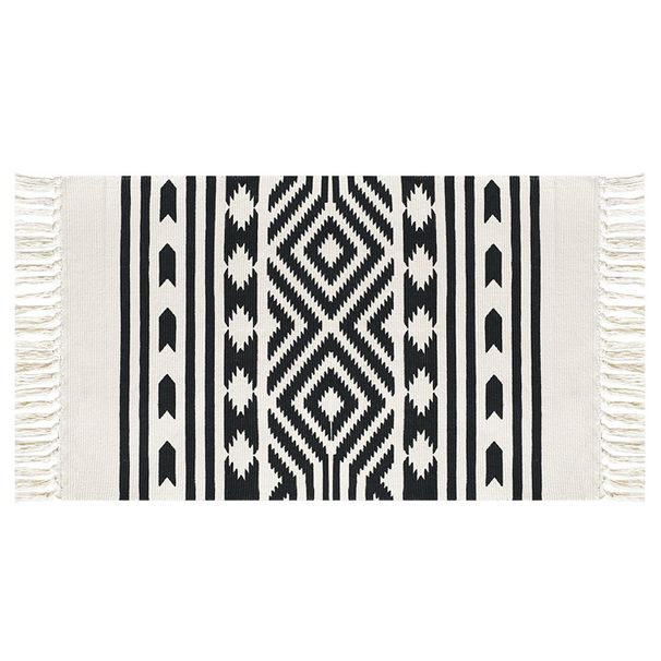 Nordischer Stil All Match Baumwollfaden gewebt Siebdruck Quaste Handgeknüpfte Bodenmatte Home Schlafzimmer Nachttisch Fußmatte_voghion.com
