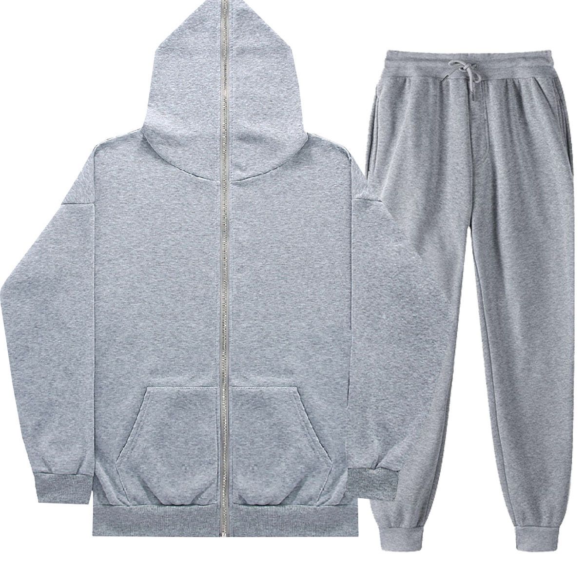 Completo da uomo con felpa con cappuccio e jogger con zip intera - Tuta invernale foderata in pile da 220 g/m² con cappuccio per abbigliamento casual e sportivo_voghion.com