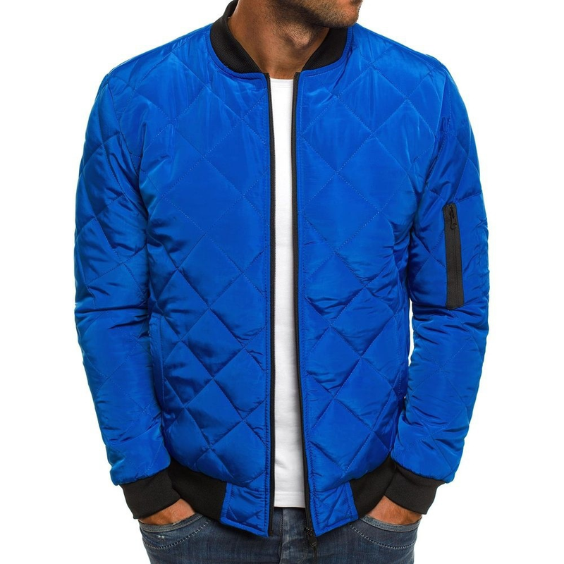 Men's Clothing Diamond Plaid Men's Padded Jacket Stand Collar Short Cotton Coat Menswear_voghion.com
