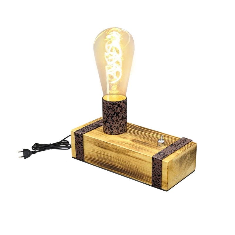 Tischlampe Holz Tischleuchte Retro - E27 Industrial Nachttischleuchte 20CM Nachtlampe Mit Stecker Für Schlafzimmer Wohnzimmer Arbeitszimmer_voghion.com