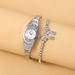 Diamond studded small dial thin strap personalized trendy steel strap quartz watch + bracelet (2pcs/set)_voghion.com