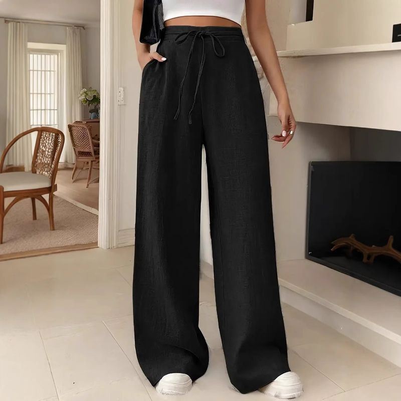 Fließende Hose mit weitem Bein und hoher Taille für Damen – weiche Tencel-Mischung mit verstellbarem Kordelzug, bequeme und stylische Freizeithose_voghion.com