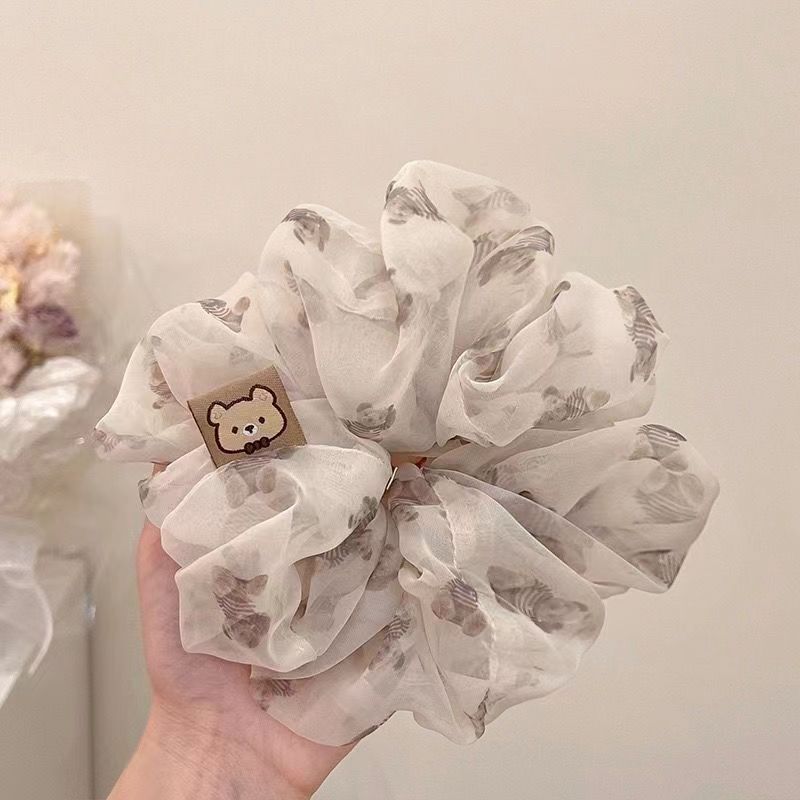 Korean Summer Fluffy Mesh Large Intestine Hair Band Female Elegance Temperament High Elastic Printing Headrope_voghion.com